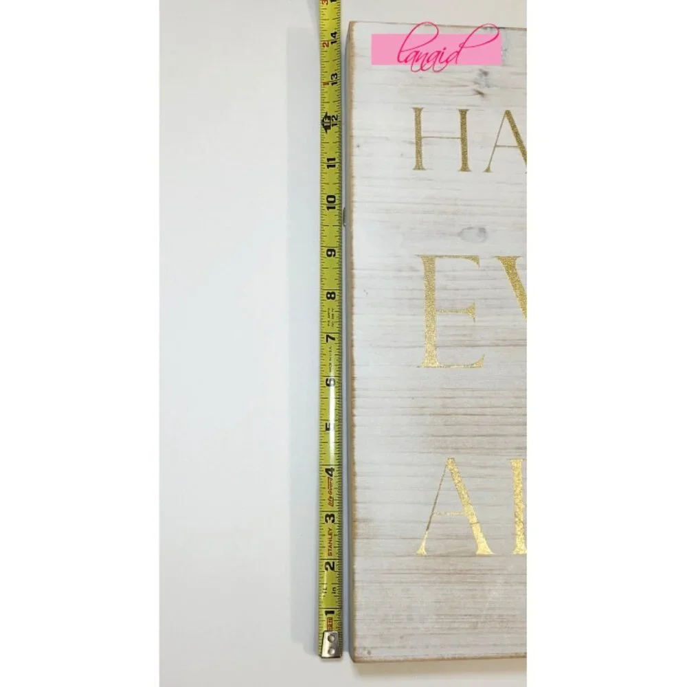 Happily Ever After All-Wood Gold Rustic Distressed Wooden Wall Hanging Art Mount